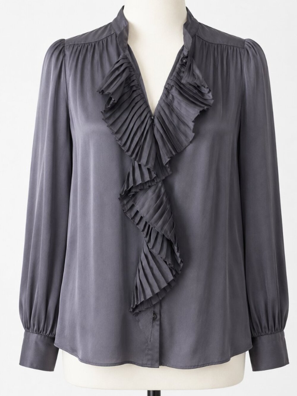 Milly of New York Gray Silk Ruffle Button-Up Blouse Size 6